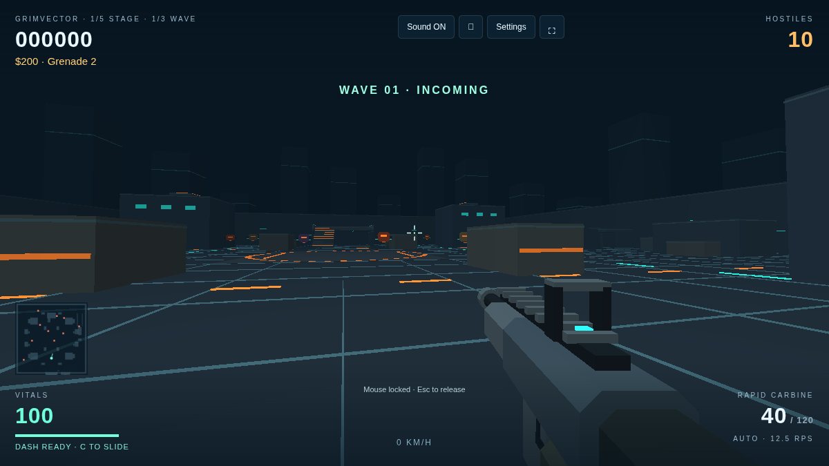 Industrial arena cover, enemies and stairs viewed from the Rapid Carbine